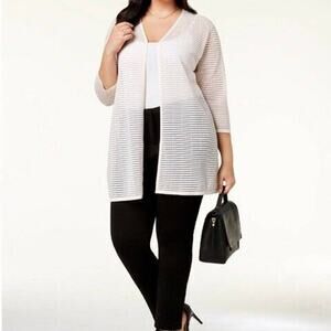 Alfani NWT Plus Size Illusion Stripe Bright White Long Sleeve Cardigan Size 2X